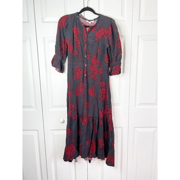 Marissa Webb Navy Blue Black Red Floral Print Shirt Dress Women's Size 4 - Picture 3 of 13